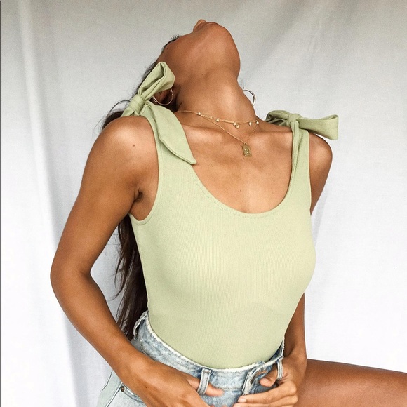 Princess Polly Tops - Green tie bodysuit
